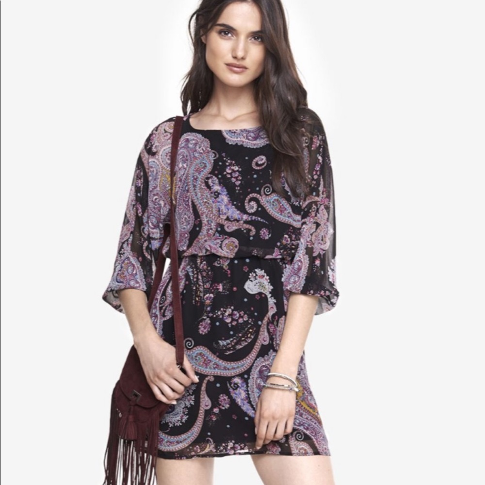 EXPRESS | Paisley Colorful Long Sleeve Dress